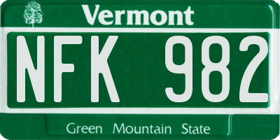 VT license plate NFK982