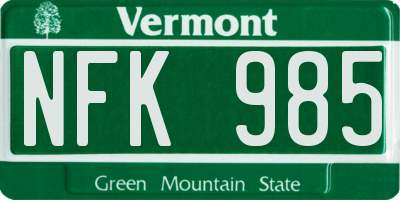 VT license plate NFK985