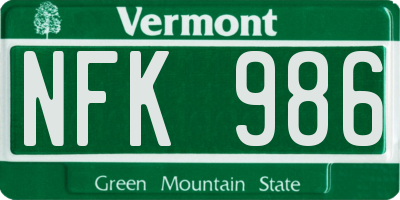 VT license plate NFK986