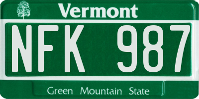 VT license plate NFK987