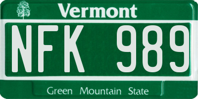 VT license plate NFK989