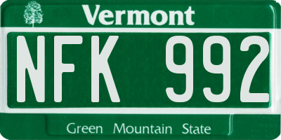 VT license plate NFK992