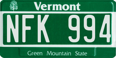 VT license plate NFK994