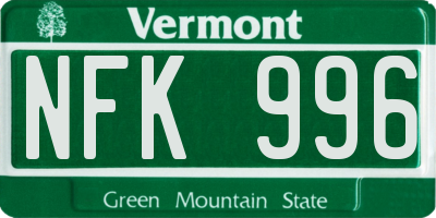 VT license plate NFK996