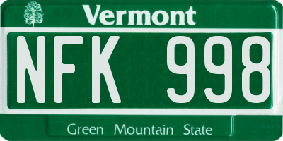 VT license plate NFK998