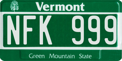 VT license plate NFK999