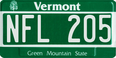 VT license plate NFL205