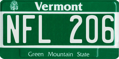 VT license plate NFL206
