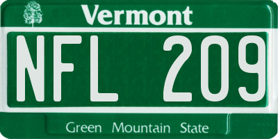 VT license plate NFL209