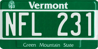 VT license plate NFL231