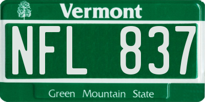 VT license plate NFL837
