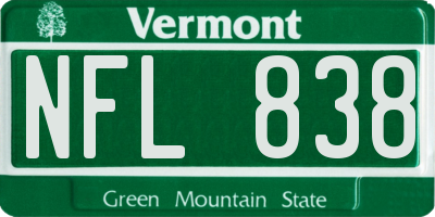 VT license plate NFL838