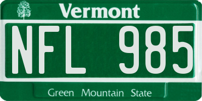 VT license plate NFL985