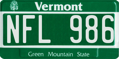 VT license plate NFL986