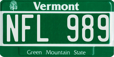 VT license plate NFL989