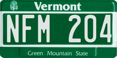 VT license plate NFM204