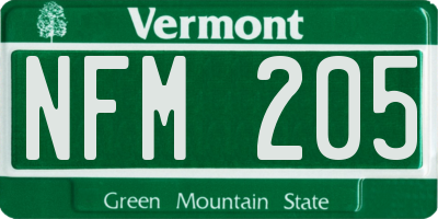VT license plate NFM205