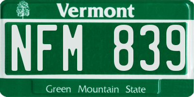 VT license plate NFM839