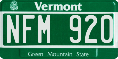 VT license plate NFM920