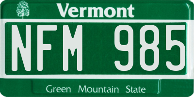 VT license plate NFM985