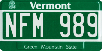 VT license plate NFM989