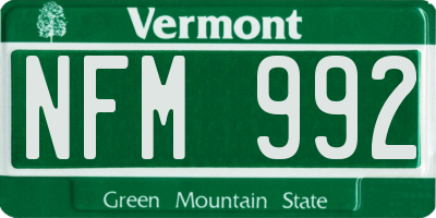 VT license plate NFM992