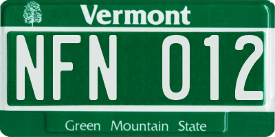 VT license plate NFN012
