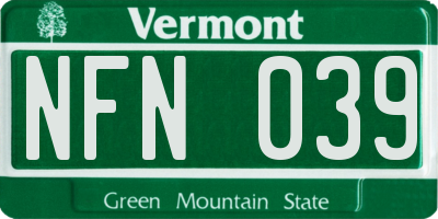 VT license plate NFN039