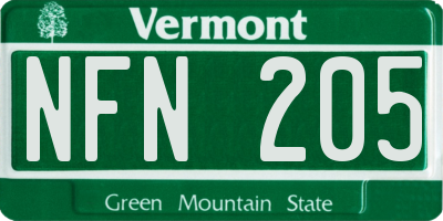 VT license plate NFN205