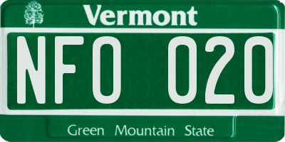 VT license plate NFO020