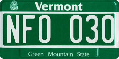 VT license plate NFO030