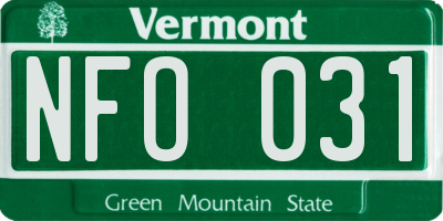 VT license plate NFO031