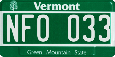 VT license plate NFO033