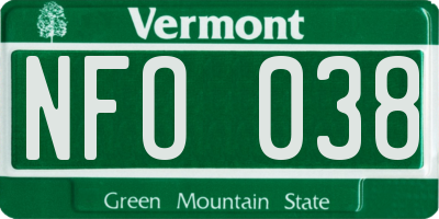 VT license plate NFO038