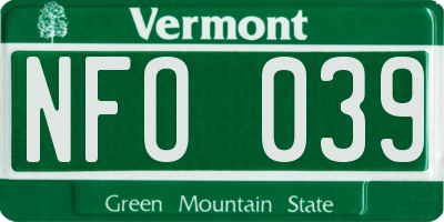 VT license plate NFO039