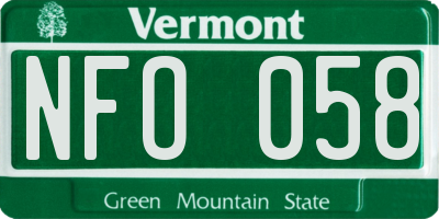 VT license plate NFO058