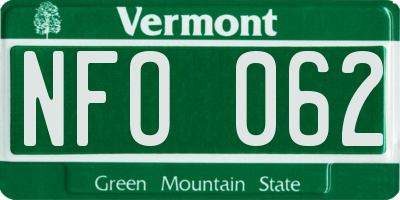 VT license plate NFO062