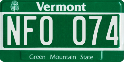VT license plate NFO074