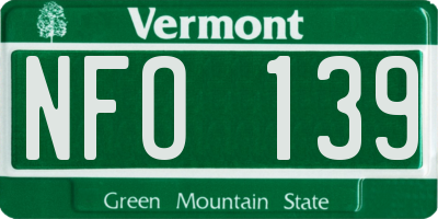 VT license plate NFO139