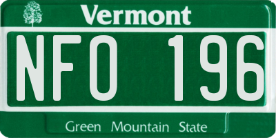 VT license plate NFO196
