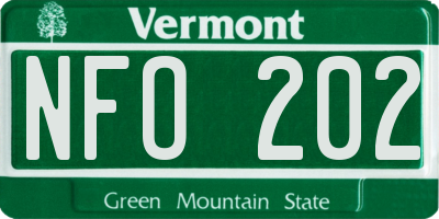 VT license plate NFO202