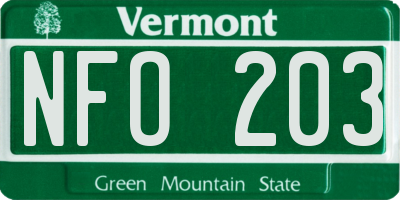 VT license plate NFO203