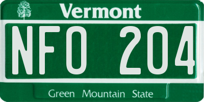 VT license plate NFO204