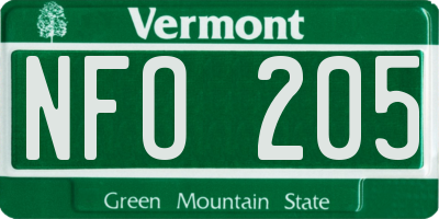 VT license plate NFO205