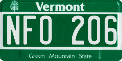 VT license plate NFO206