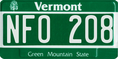 VT license plate NFO208