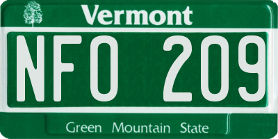 VT license plate NFO209