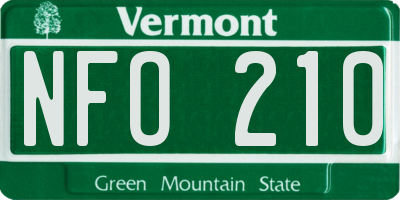 VT license plate NFO210