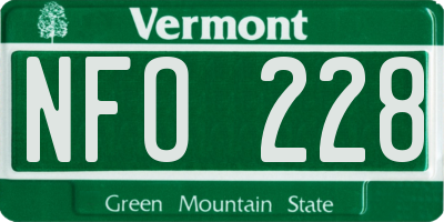VT license plate NFO228
