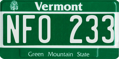 VT license plate NFO233